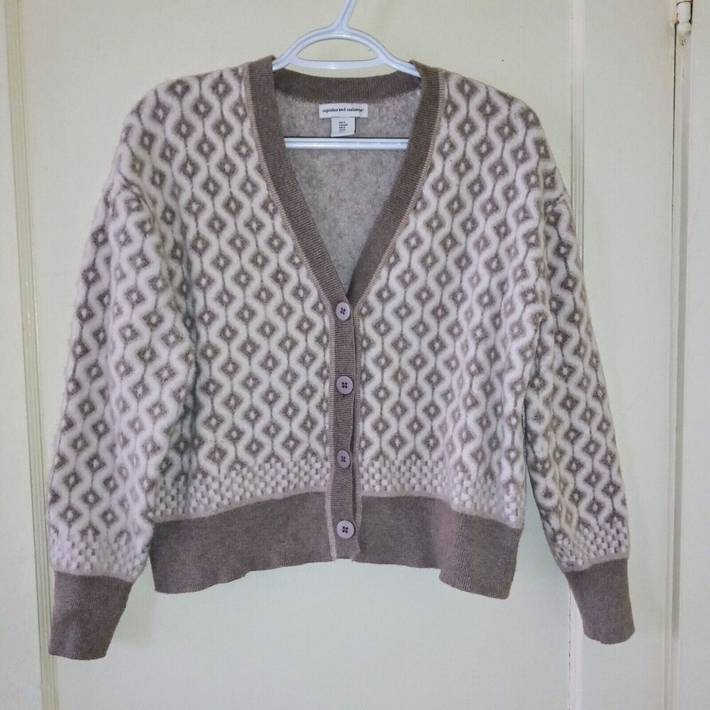 Cupcakes & Cashmere Small Eyelash Boyfriend Cardigan Sweater-Cropped-Geometric